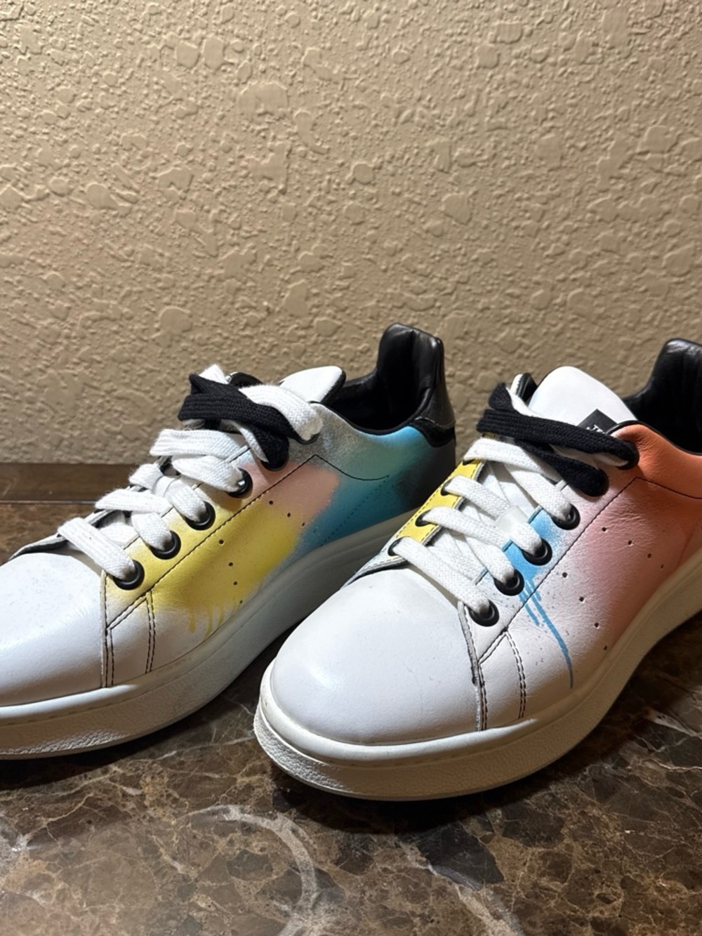 Marc Jacobs White Sneakers with Pastel Yellow, Blue & Peach Accents